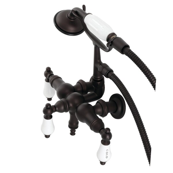 Kingston Brass CA21T5 3-3/8" Tub Wall Mount Clawfoot Tub Faucet with Hand Shower, Oil Rubbed Bronze CA21T5 - main
